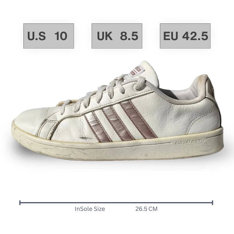 A single low-top sneaker shown in side profile on a white background, with size callouts above and below: U.S.